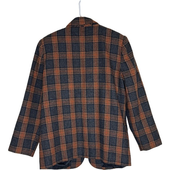 Sag Harbor Petite Vintage 90s Wool Blend Plaid Blazer Orange Brown Grey Size 10P - Picture 2 of 13